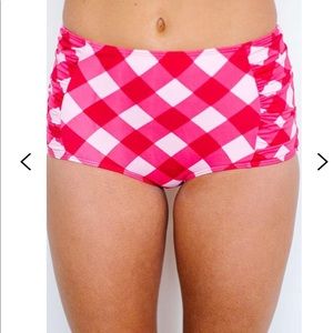 Lime ricki gingham ruched swim bottoms
